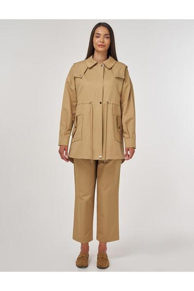 Kayra Şömizye Yaka Kısa Trençkot Bej
