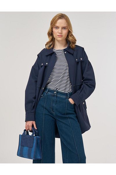 Kayra Shomizeye Collar Trench Coat Dark Navy Blue