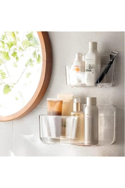 Generic حامل دش شفاف، منظم دش أكريليك لاصق مثبت على الحائط بدون أثر، رفوف دش ...