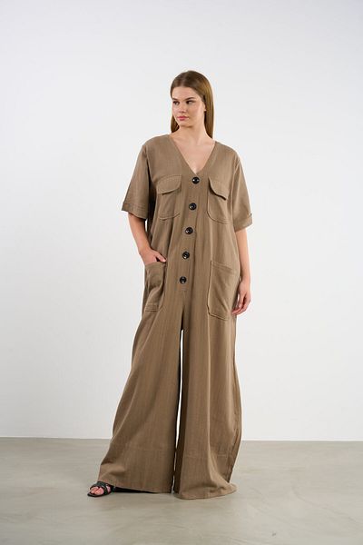 HANIQA Linen Look Wide Cut Jumpsuit |   44-50 |   25235