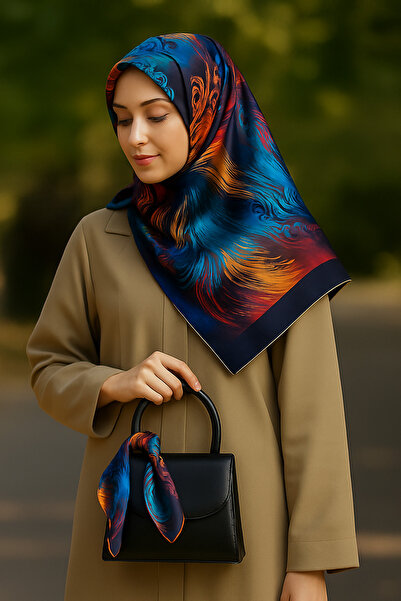 VİZYON وشاح من البلاط الأزرق الأبيض مقاس 100x100