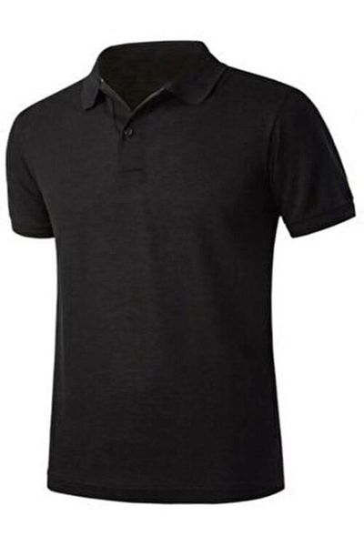 Selkar Global Short Sleeve Polo Collar Casual 2 Button Black T-Shirt - Black - Selkrumc-Kwisq-Siy-Yet