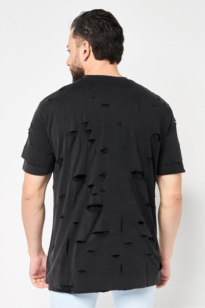 Givenchy Men Crew Neck Short Sleeves Distressed Layered T-shirt, Black