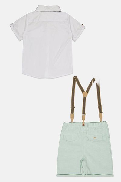 Little Gent Kids Boy 3 Piece Solid Shirt And Short With Bowtie Set, Multicolor