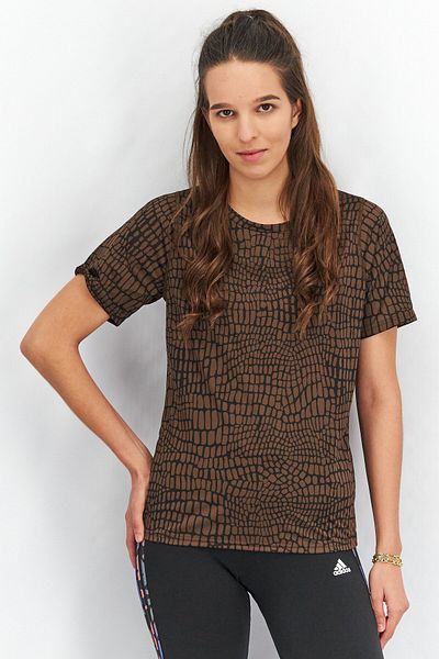 adidas Women Sportswear Crew Neck Short Sleeve T-Shirt, Brown