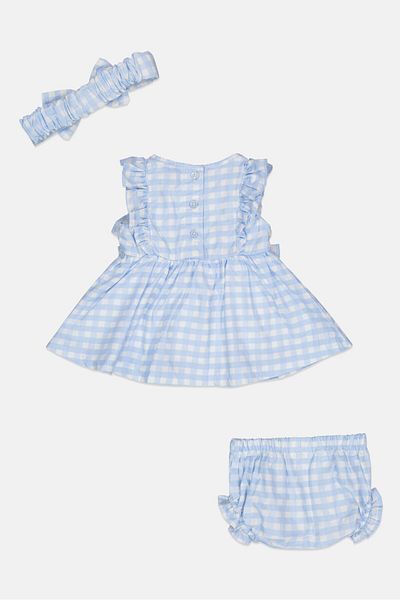 Quiltex Toddlers Girl Checkered Dress With Pantie And Headband, Multicolor
