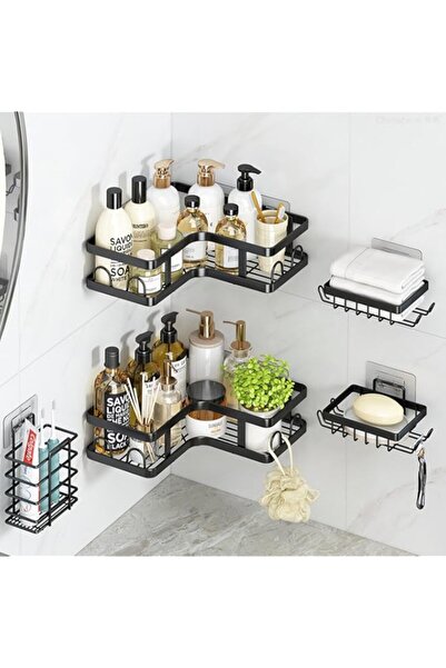 Generic مجموعة رفوف دش زاوية هونبولو، 5 قطع - رف منظم حمام مثلث الشكل أنيق وعملي