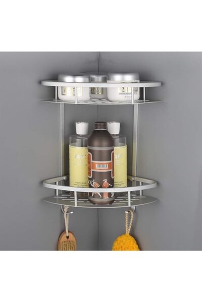 Generic حامل دش زاوية من U HOOME مكون من طبقتين، رف حمام لاصق من الفولاذ المق...