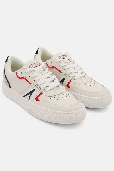 Lacoste Women L001 Lace Up Casual Shoes, White/Red/Navy