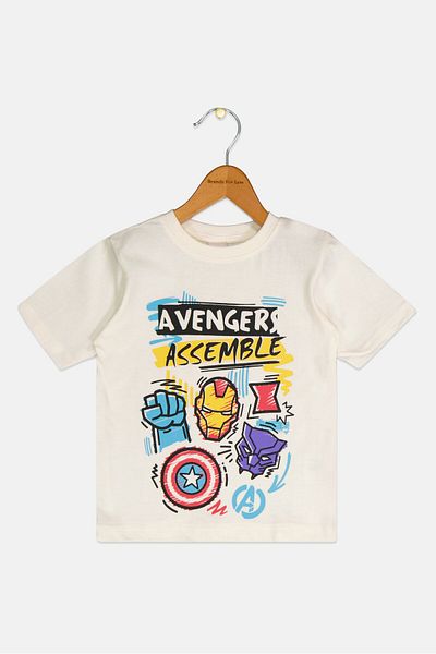 Marvel Toddlers Boy Short Sleeve Graphic Print T-Shirt, Cream