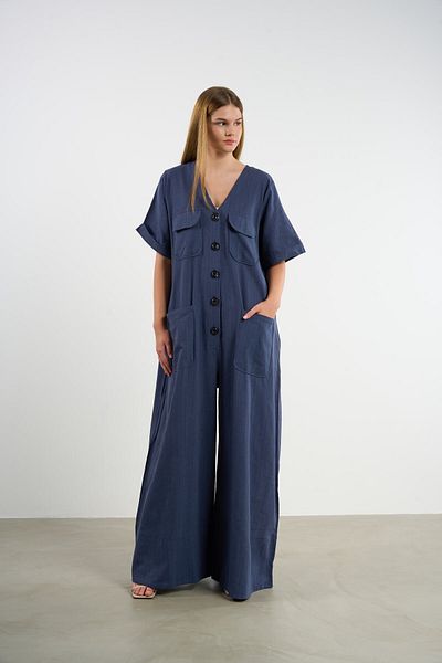 HANIQA Linen Look Wide Cut Jumpsuit |   44-50 |   25235