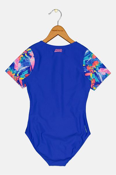 Zoggs Kids Girl Graphic Print One Piece Swimsuit, Blue