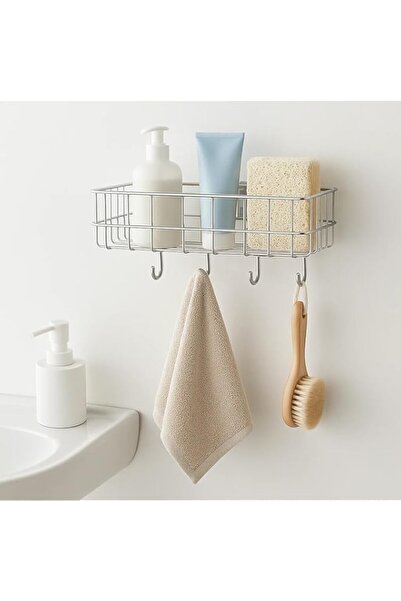 Generic Sulfar Steel Self Adhesive Bathroom Shelf with Hooks | Towel Holder R...