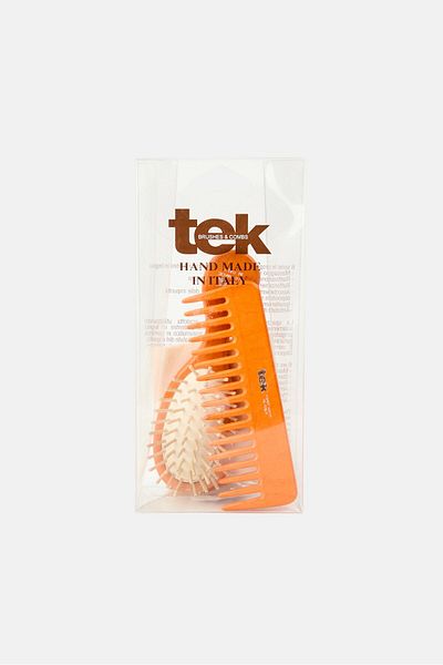 TEK 2 Pieces Wooden Hand Made Hair Brush With Comb Set, Orange