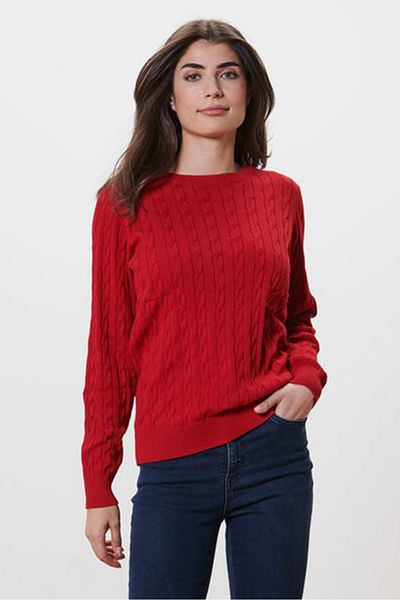 Tchibo Women Round Neck Textured Sweater, Red