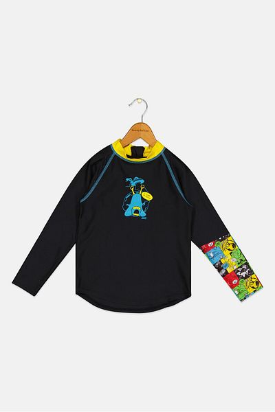 Zoggs Toddlers Boy Graphic Print Long Sleeves Rash Guard, Black