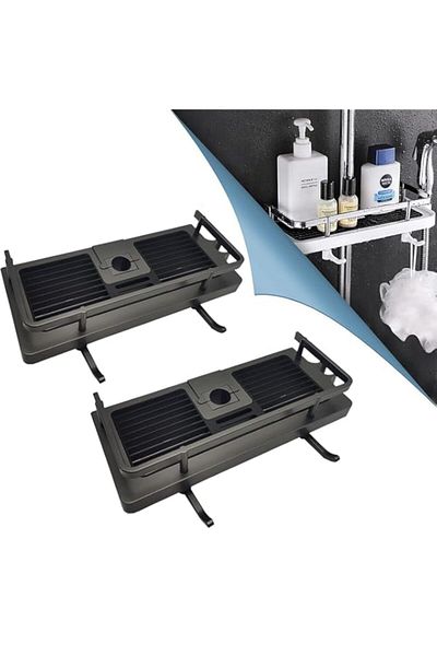 Generic NEWBYTEK 2Pcs Modern Multi-Functional Wall-Mounted Shower Shelf with Drainage, 2-in-1 Liftable Show