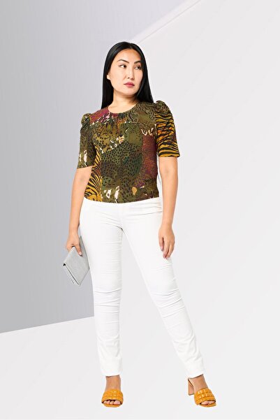 Desigual Women Round Neck Short Sleeve Allover Print Top, Multicolor