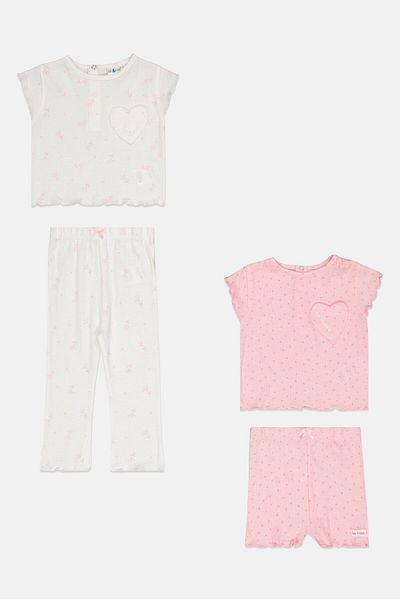 Lily & Jack Kids Girl 4 Pieces Allover Print Top And Bottom Set, White