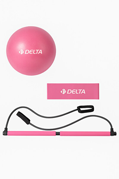 Delta Pilates Core Set – Jimnastik Çubuğu 20 Cm Pilates Topu ve Plates Direnç Bandı Pembe