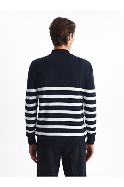 LC Waikiki Μπλε ναυτικό ψηλός λαιμός μακρυμάνικο ριγέ ανδρικό πλεκτό πουλόβερ