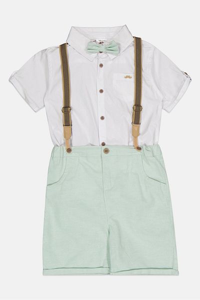 Little Gent Toddlers Boy 4 Pieces Embroidered Logo Shirt And Shorts Set, Multicolor