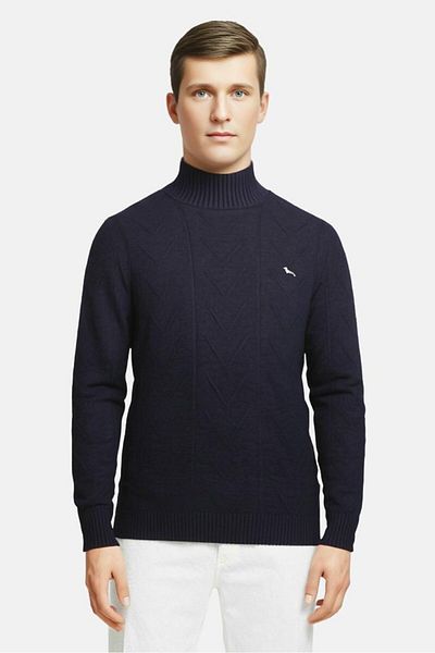 Harmont & Blaine Men Turtle Neck Long Sleeve Brand Logo Sweater, Navy