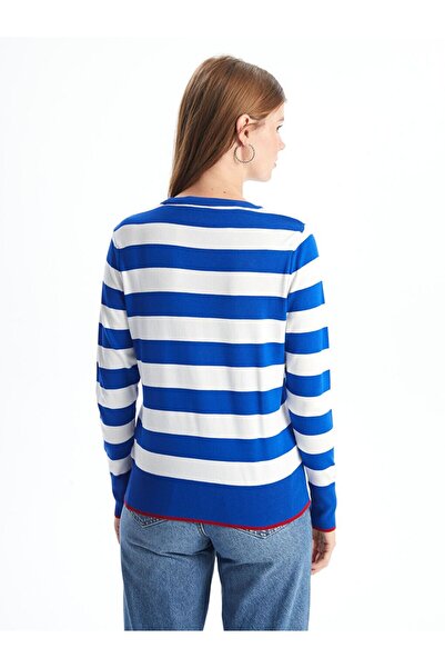 LC Waikiki Albastru guler rotund bloc de culoare Pulover tricot pentru femei