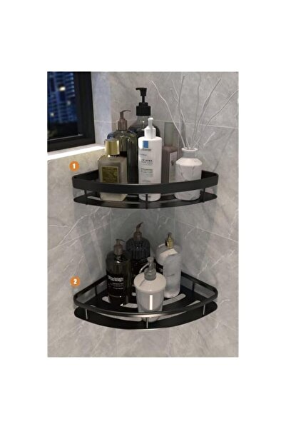 Generic رف دش زاوية Streamflow، رف دش زاوية لاصق أسود للحمام، بدون حفر