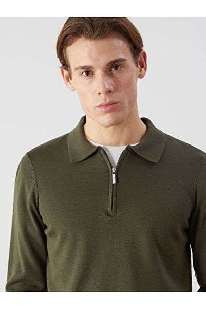 LC Waikiki Хакі поло з довгими рукавами чоловічий трикотажний светр