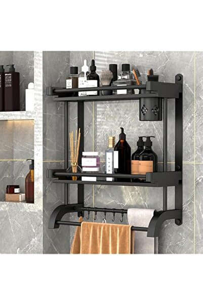 Generic رف حمام مع قضبان مناشف، رف حائط حمام مكون من طبقتين مع حامل فرشاة، با