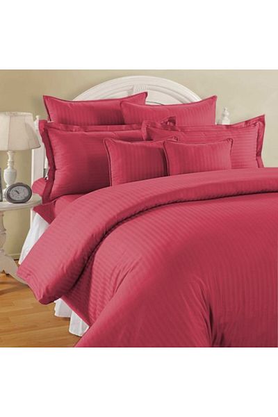 HomePuls Lenjerie de pat dublu king size 6 piese Damasc Policoton dunga 1 cm, cearsaf pat 230 x 260 cm, cears
