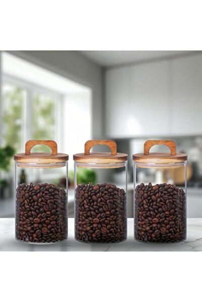 Generic 1CHASE Borosilicate Glass Food Storage Jar With Acacia Wood Air Tight Lid, Handmade Glass Canister