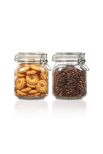 Generic 2 Pack Glass Food Storage Jars with Airtight Clip Lids, Two Sizes (34 oz and 74.5 oz), for Flour, C
