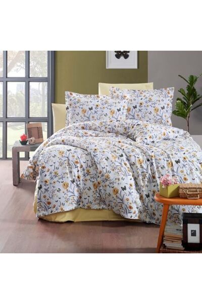 Ralex Double Bed Linen 100% Cotton Ranforce 4 Pieces Extra Large, Yellow/White RNF_22
