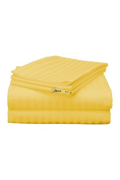 HomePuls King Size Double Bed Sheet Damask Polycotton Stripe 1 cm, 230 x 260 cm, Yellow
