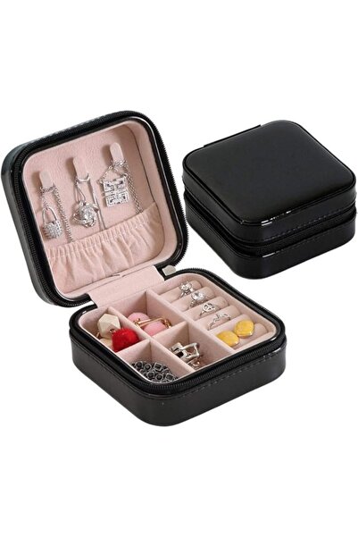 Generic صندوق تخزين مجوهرات صغير محمول للسفر المنزلي، حافظة تخزين أقراط وقلاد...
