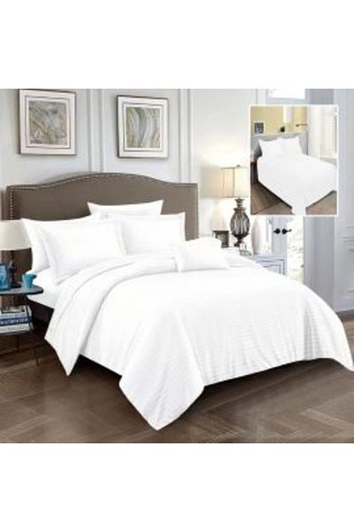 Ralex Double Bed Linen Set 6 Pieces Damask Polycotton, Sheet 230 x 250 cm, Quilt Cover 200 x 230 cm, Pillo