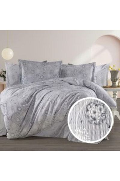Ralex Double Bed Linen Set Creponata 100% Cotton, Grey Light, Pucioasa