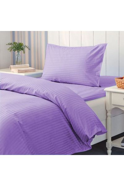 HomePuls Bed Linen with Elastic Damasc Polycotton 1 cm Stripe, Mattress 90 or 100 x 200 cm, Duvet Cover 140 x