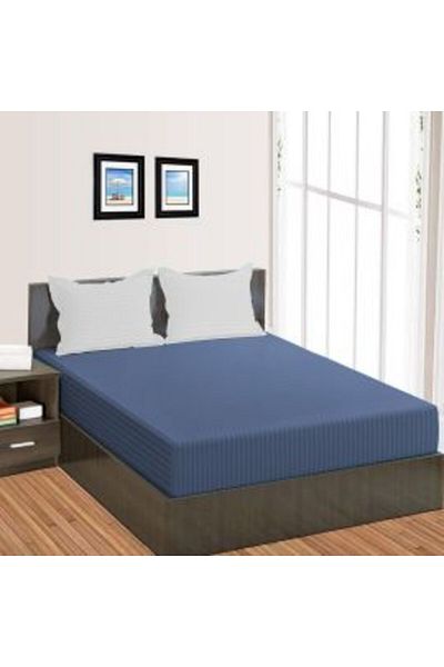 HomePuls Cearșaf de pat cu bandă elastică Damasc Polycotton 1 cm, 230 x 250 cm pentru saltea 180 x 200 cm, Albastru