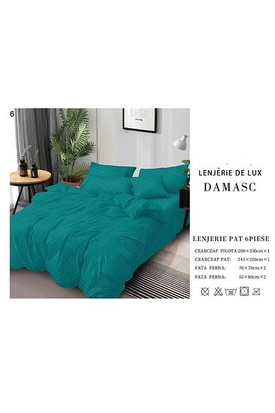 FIONNA.RO Damask Bed Linen 6 Pieces - Emerald Green