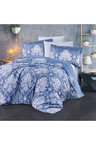 Ralex Premium Luxury Satin Bedding Set 100% Cotton, 4 Pieces King Size, Blue Elegant