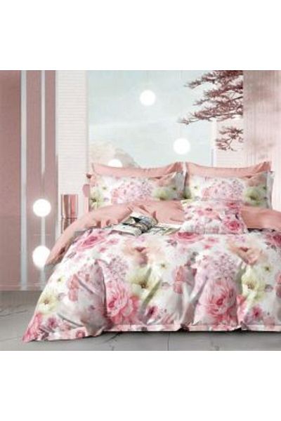 Ralex Single Bed Linen Percalle Printed 100% Cotton, 3 Pieces, Pink Flowers, 160x240 cm Sheet, 150x220 cm