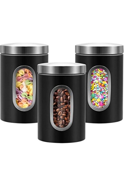 Generic U-HOOME 3pcs Airtight Coffee Canister Set with Window,Kitchen Stainless Steel Food Storage Containe