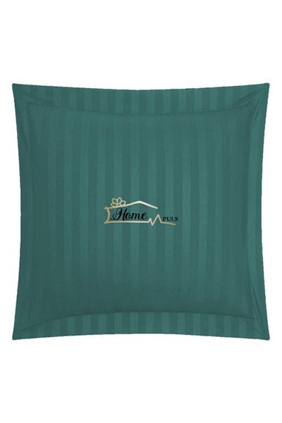 HomePuls Pillowcase Damask 100% Cotton, 1 cm stripe, 70 x 70 cm, Border 3.5 cm, Petrol Green