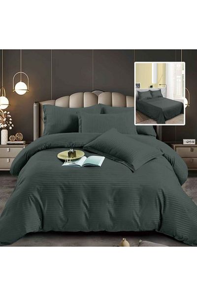Ralex Double bed linen 6 pieces Damask Polycotton, bed sheet 230 x 250 cm, duvet 200 x 230 cm, pillowcases