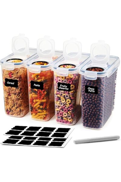 Generic Valuxe Cereal & Dry Food Storage Containers, Airtight Plastic Kitchen Storage Organizer, Set of 4 [