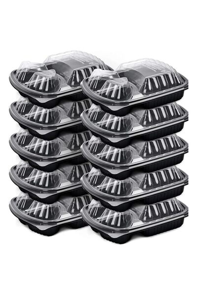 Generic Alsaqer [5 Pack] 3 Section Black Base with Lids Food Storage Container| Disposable Food Container |