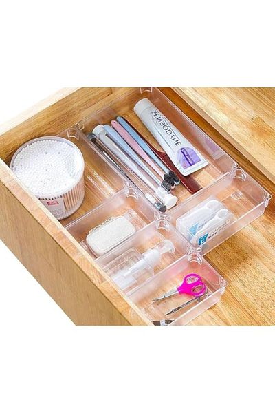 Generic Drawer Tray, Clear Plastic Drawer Organizer Tray, 6-Pcs Desk Drawer Organizer for Makeup Storage, 3